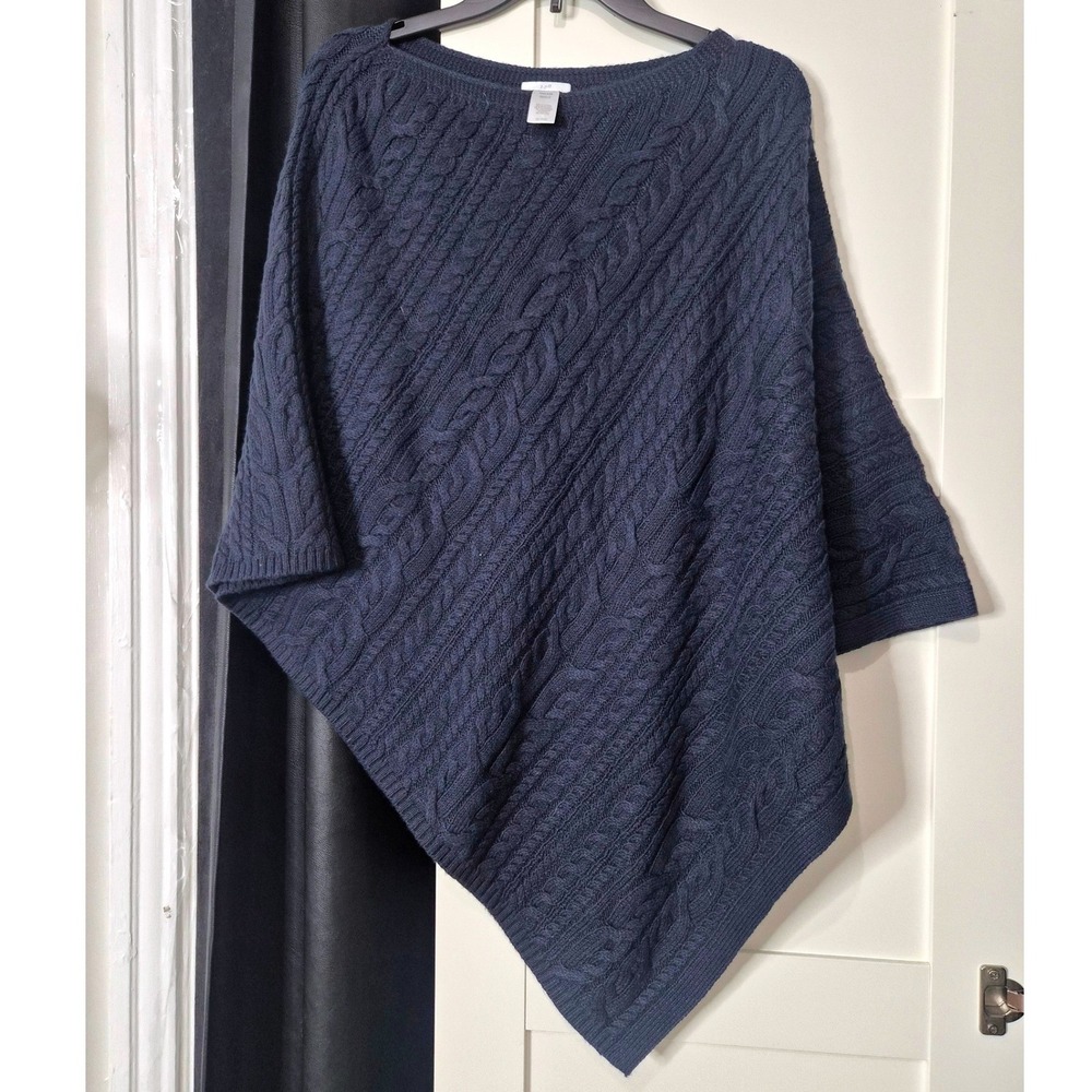 J. Jill Navy Blue Cable Knit Poncho Wrap Sweater One Size